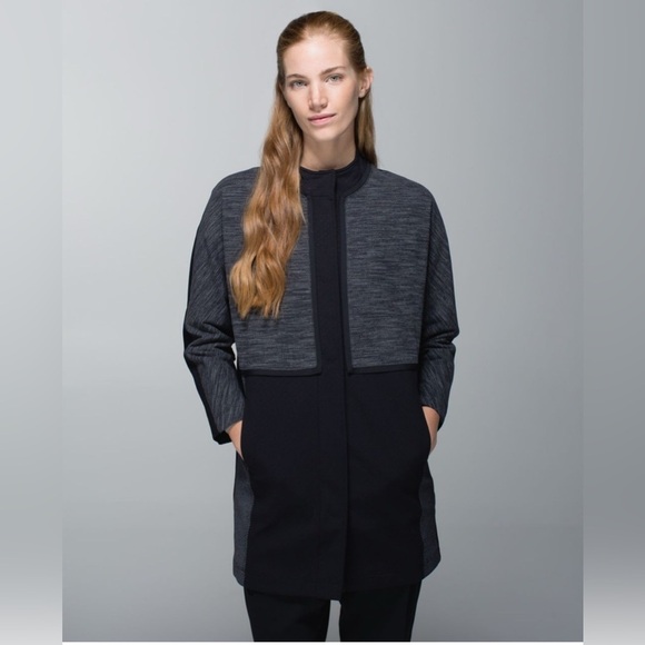 lululemon athletica Jackets & Blazers - Lululemon Cocoon Car Coat Shine Dot Black Diamond Jacquard Space Dye Blck Coat M